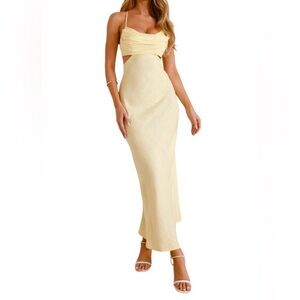 Hello Molly Fancy Brunch Date Maxi Dress Yellow Size 6 Linen blend Cutouts NEW